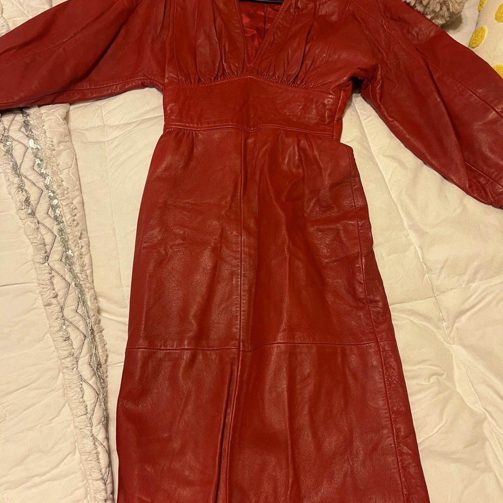 Red North Beach leather dress vintage